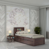 Dotwork Solid Sheesham Wood Single Bed With Two Drawers (Walnut Finish)